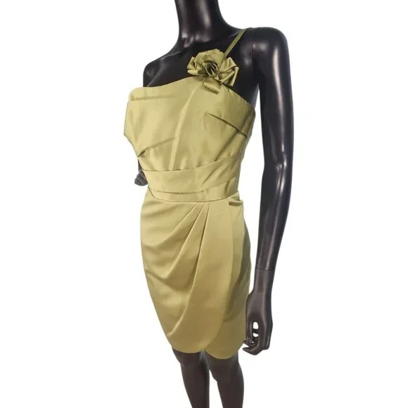 NWOT Moss Satin Fitted One Shoulder Cocktail Dress - Da Vinci - Picture 4 of 8